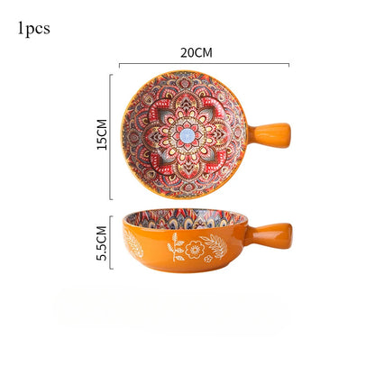 Bohemian Ceramic Single Handle Bowl – Artistic Bowl for Soups, Noodles & More