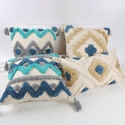 Hand-Embroidered Boho Tufted Decorative Pillowcase