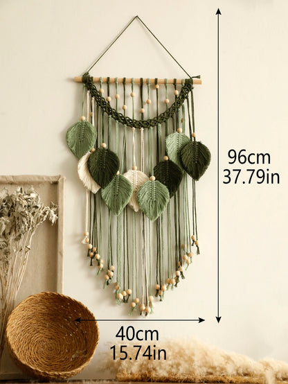 Leaf Macrame Wall Tapestry – Boho Cotton Wall Hanging in Green or Brown