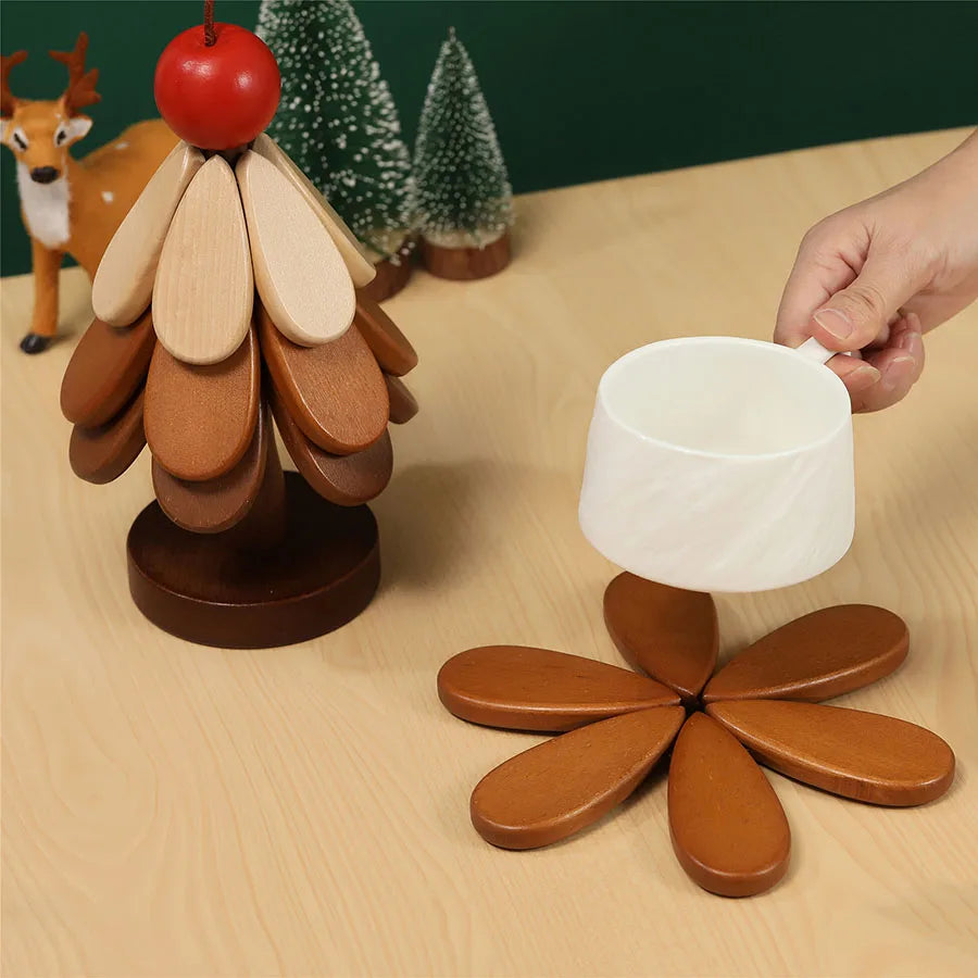 Tree Wooden Trivet Mats – Foldable Heat-Resistant Coasters