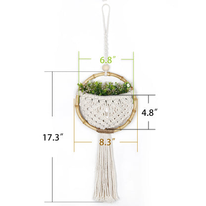 Boho Macrame Wall Hanging with Flower Pot Pocket – Handmade Nordic Round Wall Tapestry | Dorm Room & Home Decor