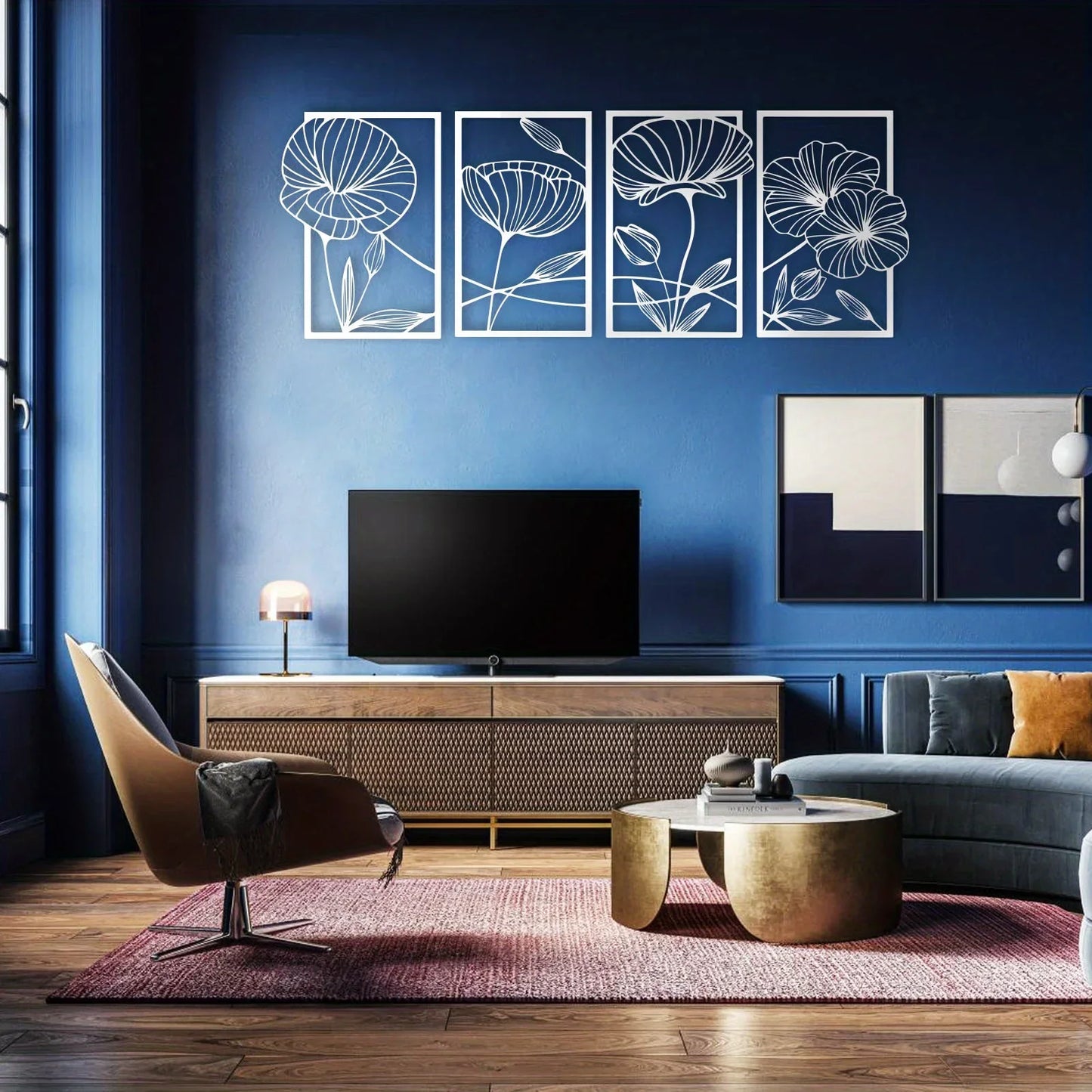Metal Lotus Line Art Wall Decor – 4-Piece Set
