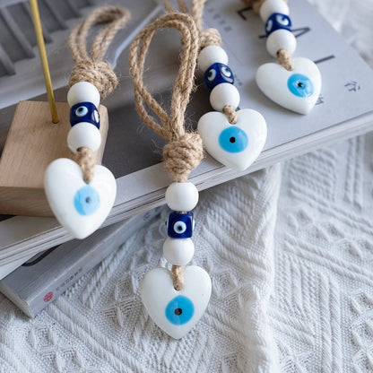 🧿 Evil Eye Glass Wall Hanging with Braided Rope – Handmade Mediterranean Charm