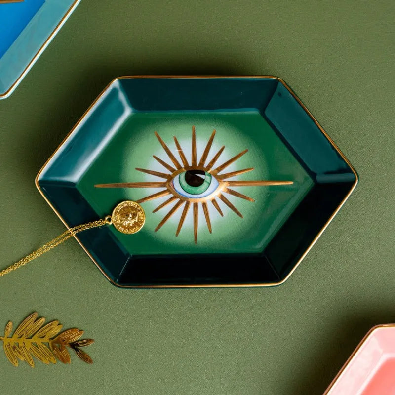 Colorful Hexagonal Ceramic Eye Tray – Modern Decorative Jewelry & Stor ...