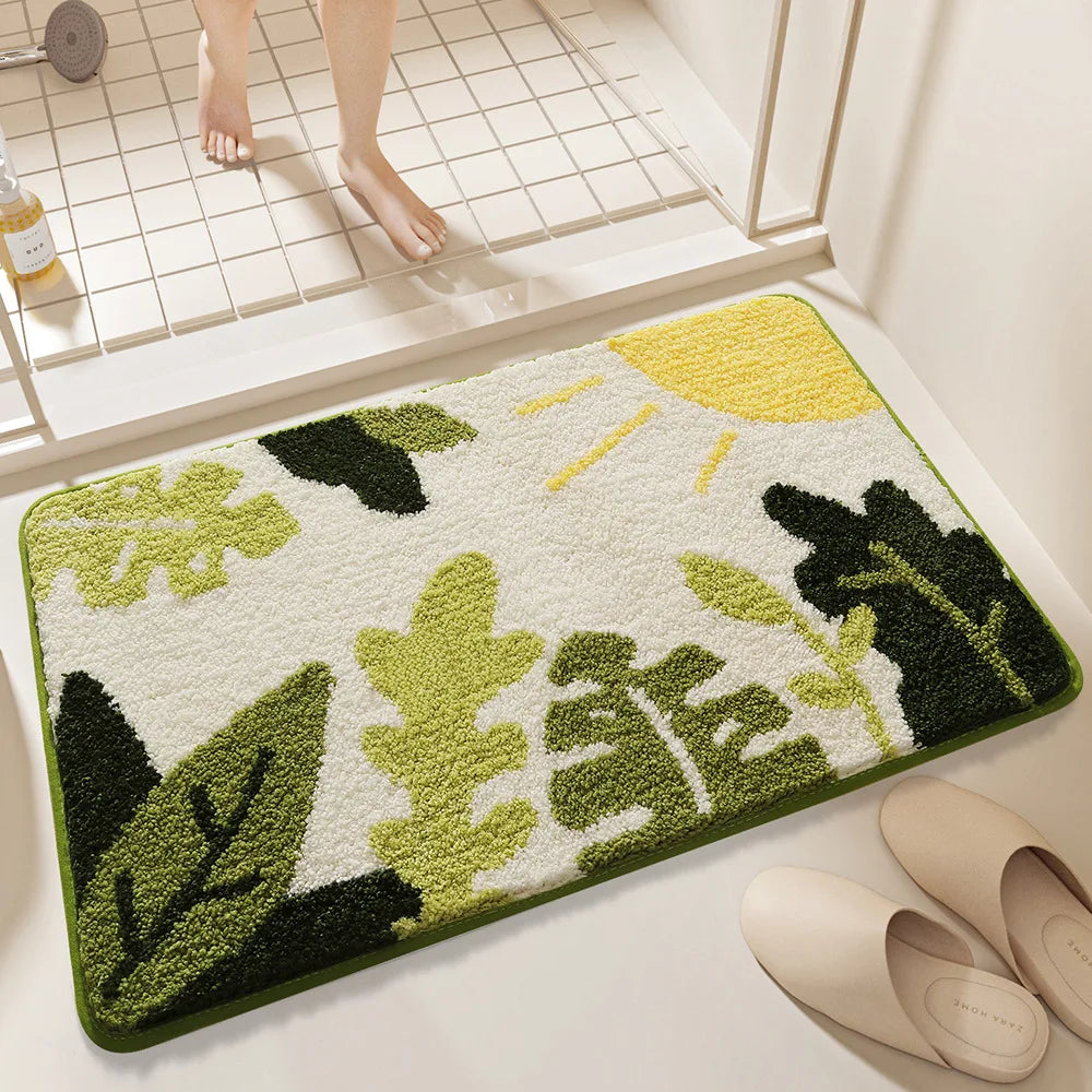 🌿 Ginkgo Leaf Microfiber Bath Mat – Plush, Quick-Dry & Anti-Slip Bathroom Rug