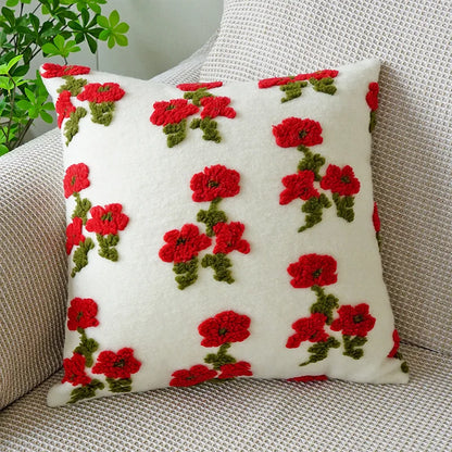 Embroidered Floral Throw Pillow Cover – Boho Decorative Cushion Cover for Sofa, Bed, or Chair | Housewarming Gift