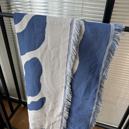 🌿 Blue Leaf Embroidered Throw Blanket – Boho Home Decor with Tassels | Sofa Blanket, Tapestry, Wall Hanging & Housewarming Gift