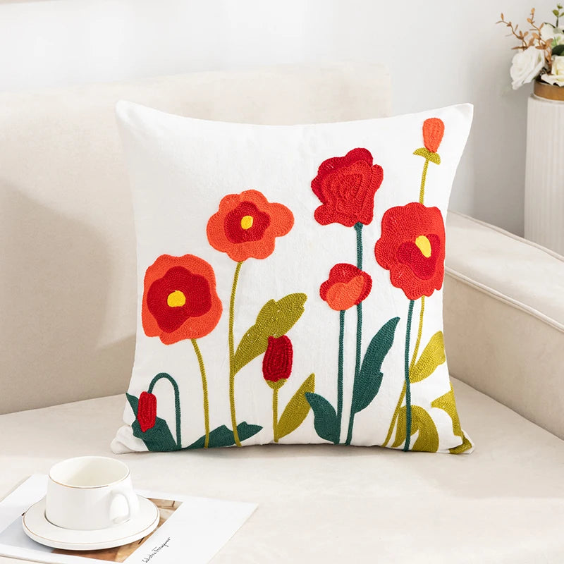 Vintage Floral Embroidered Pillowcase – Boho Throw Cushion Cover for Sofa & Home Deco