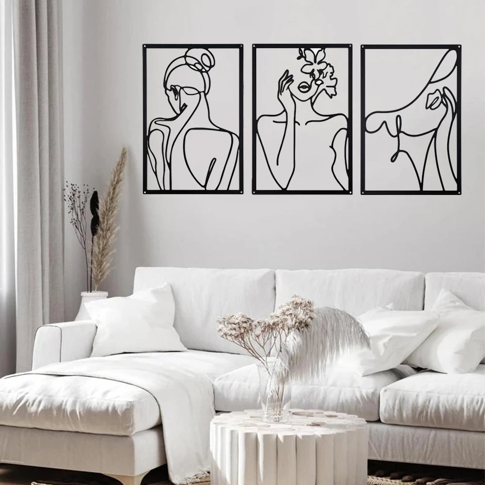 Woman Face Body Outline Kiss Silhouette Iron Wall Hanging Decor Abstract Line Ornament Beautiful Art for Living Room Bedroom Home Artwork Decor