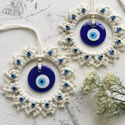 Handcrafted Evil Eye Macrame Circle Wall Decor