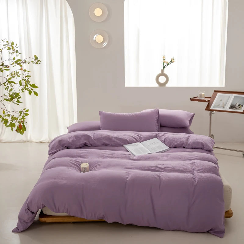 Liliac Purple Boho Minimalist Washed Cotton Duvet Cover – Soft, Breathable & Cozy Quilt Cover for Home 