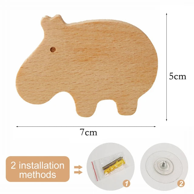 Cute Wooden Animal Wood Wall Hook – Beech Wood Decorative Hanger for Kids Rooms, Entryways, Kitchens & More (1pc)  Giraffee Rabbit Hippo Cat Octopus Lion Cat Dog Elephant Dog Nursery