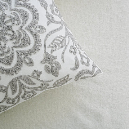Gray Mandala Floral Embroidered Pillow Cover – Geometric Boho Home Decor Accent