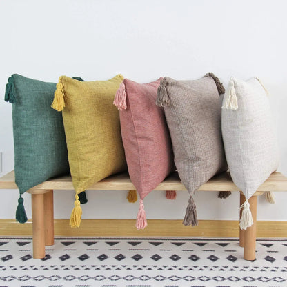 Linen Feel Tassel Pillow Cover – Cushion Cover for Sofa, Bed & Chair | Summer Boho Home Decor