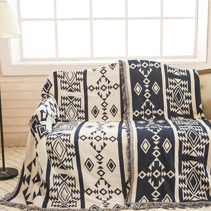 Boho Chenille Woven Colorful Aztec Throw Blanket Geometric