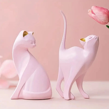 Resin Cat Statue – European-Inspired Romantic Animal Figurine for Boho Home Decor