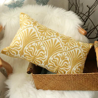 Boho Embroidered Cushion Cover – Decorative Cotton Canvas Pillow Sham