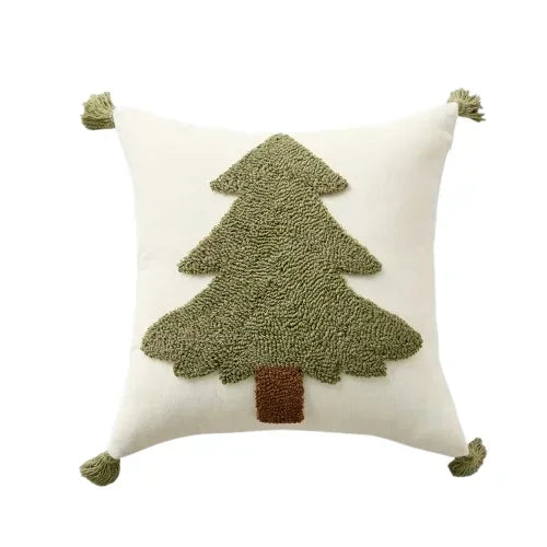 Tufted Pine Tree Winter Cushion Cover with Tassels