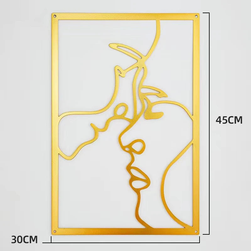 Woman Face Body Outline Kiss Silhouette Iron Wall Hanging Decor Abstract Line Ornament Beautiful Art for Living Room Bedroom Home Artwork Decor