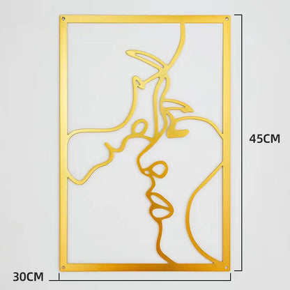 Woman Face Body Outline Kiss Silhouette Iron Wall Hanging Decor Abstract Line Ornament Beautiful Art for Living Room Bedroom Home Artwork Decor