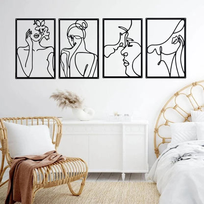 Woman Face Body Outline Kiss Silhouette Iron Wall Hanging Decor Abstract Line Ornament Beautiful Art for Living Room Bedroom Home Artwork Decor