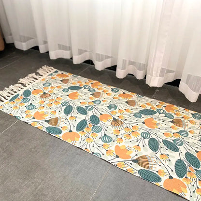 Boho Cotton Woven Leaves Geometric Rug – Anti-Slip Floor Mat for Living Room, Bedroom & Entryway