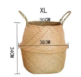 Boho Home Decor Seaweed Wicker Basket – Eco-Friendly Rattan Hanging Flowerpot & Storage Basket