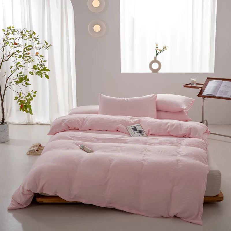 Light Pink Boho Minimalist Washed Cotton Duvet Cover – Soft, Breathable & Cozy Quilt Cover for Home 