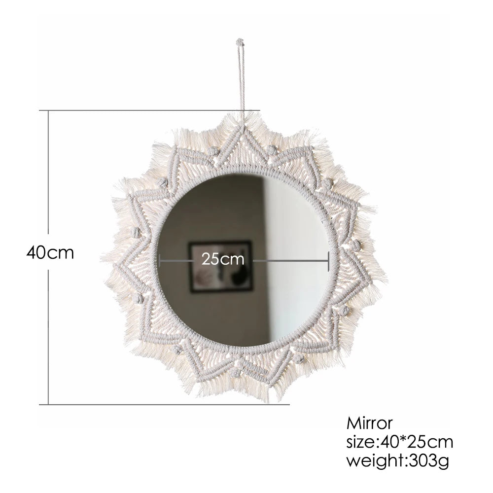 Wall Circle Mirror Macrame Boho Home Decor Mirrors for Bedroom Baby Room Decoration Nursery Sun Star Shaped