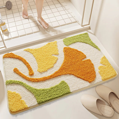🌿 Ginkgo Leaf Microfiber Bath Mat – Plush, Quick-Dry & Anti-Slip Bathroom Rug