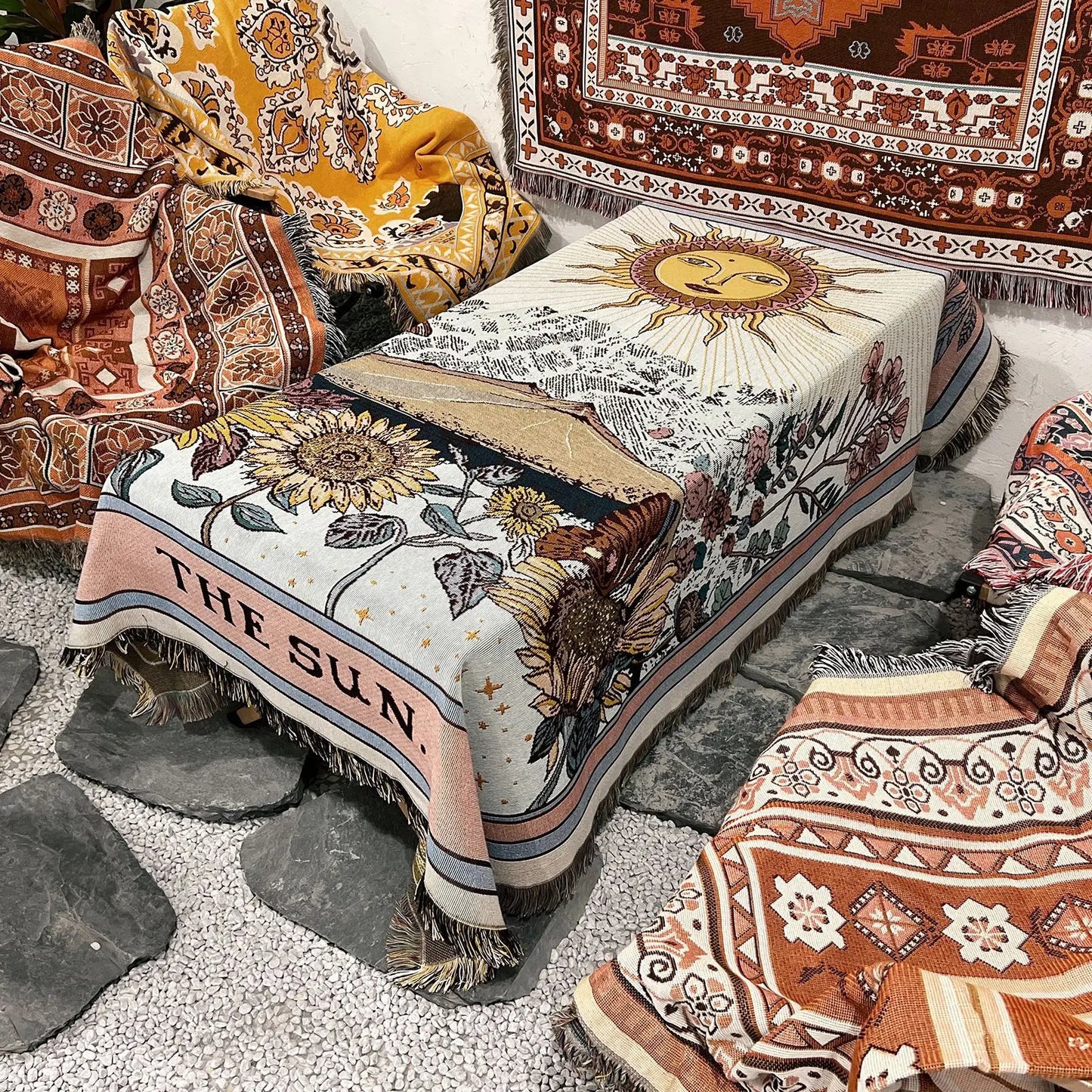 Tarot Tapestry Blanket – Boho Woven Throw for Sofa, Bed, Picnic & Travel