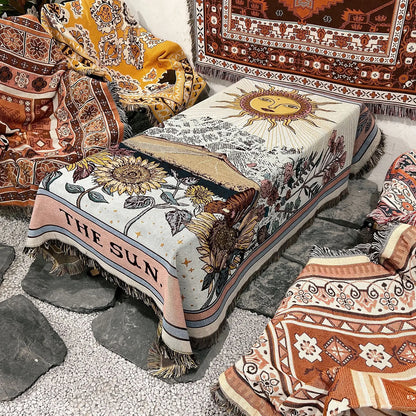 Tarot Tapestry Blanket – Boho Woven Throw for Sofa, Bed, Picnic & Travel