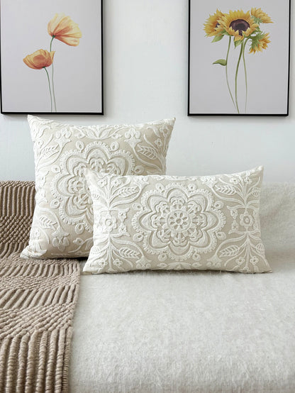 Boho Mandala Embroidered Throw Pillow Cover – Floral Accent Cushion Case for Sofa, Couch, or Bed