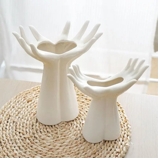 Modern Nordic Hand-Shaped Ceramic Vase – Unique Artistic Flower Pot for Home & Office Decor