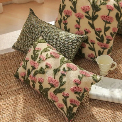 Embroidered Floral Throw Pillow Cover – Boho Decorative Cushion Cover for Sofa, Bed, or Chair | Housewarming Gift