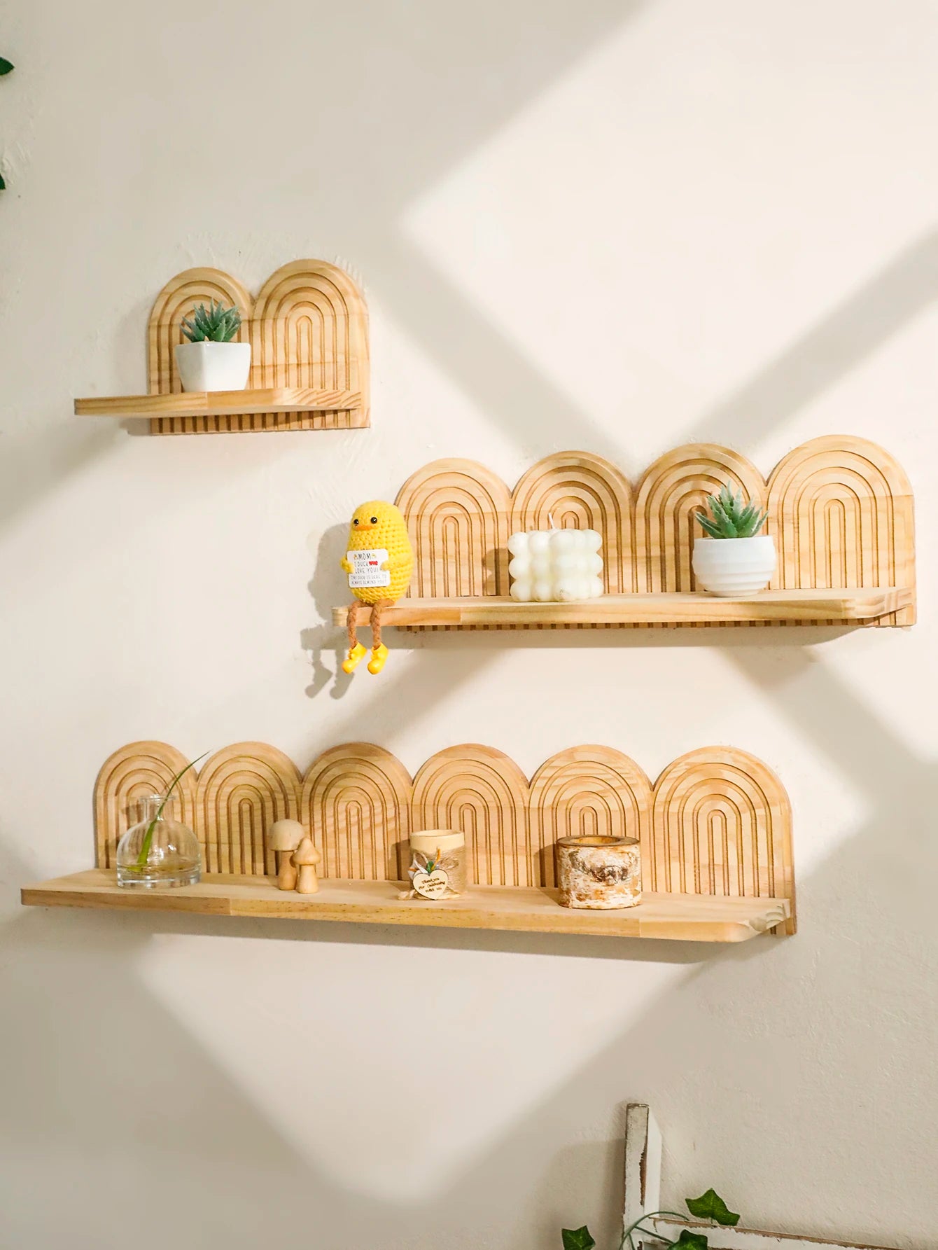 Boho Wooden Arched Wall Shelves