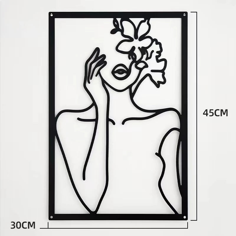 Woman Face Body Outline Kiss Silhouette Iron Wall Hanging Decor Abstract Line Ornament Beautiful Art for Living Room Bedroom Home Artwork Decor