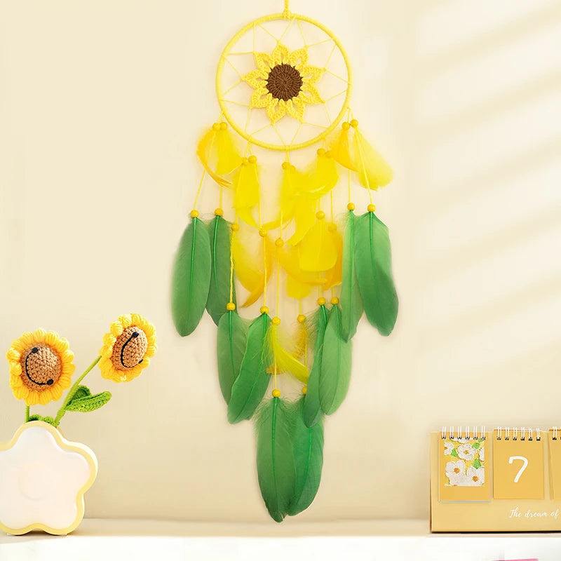Sunflower Crochet Dreamcatcher – Handmade Boho Wall Hanging for Bright & Cheerful Spaces