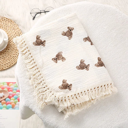 🌿 Cotton Muslin Swaddle Blanket – Soft, Breathable & Boho-Inspired for Newborns