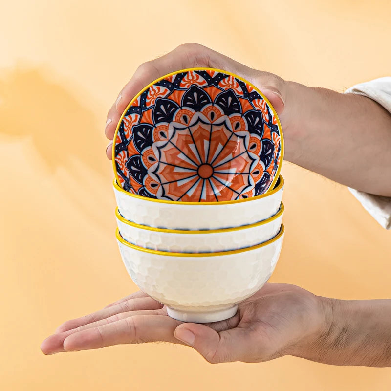 Bohemian Ceramic Tableware Household Gift Blue and White Porcelain Chopsticks Bowl Set Gift Box Boho Mandala Bowls