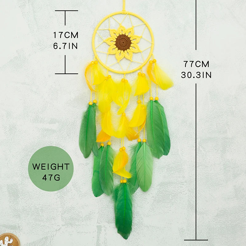 Sunflower Crochet Dreamcatcher – Handmade Boho Wall Hanging for Bright & Cheerful Spaces