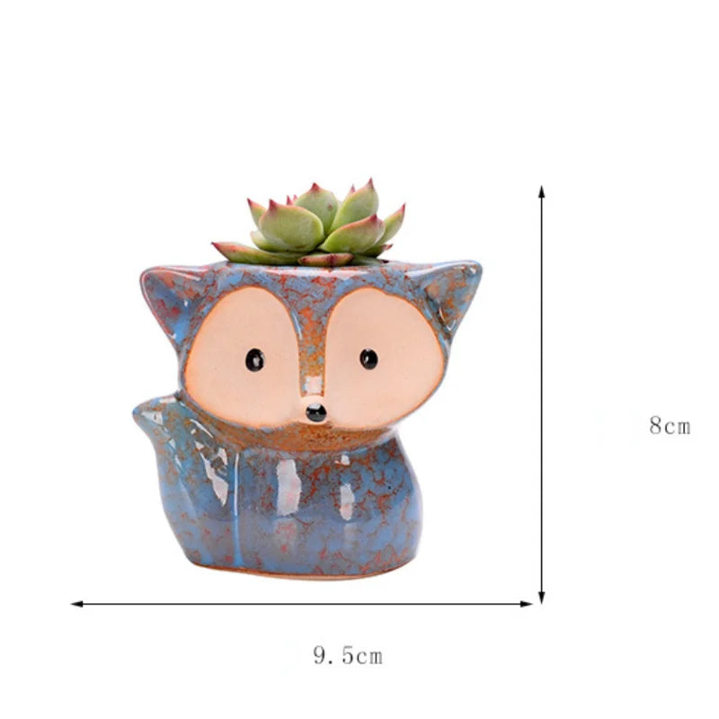 Boho Home Decor Ceramic Fox Plant Pot – Cute Mini Potted Succulent Planter for Home Decor