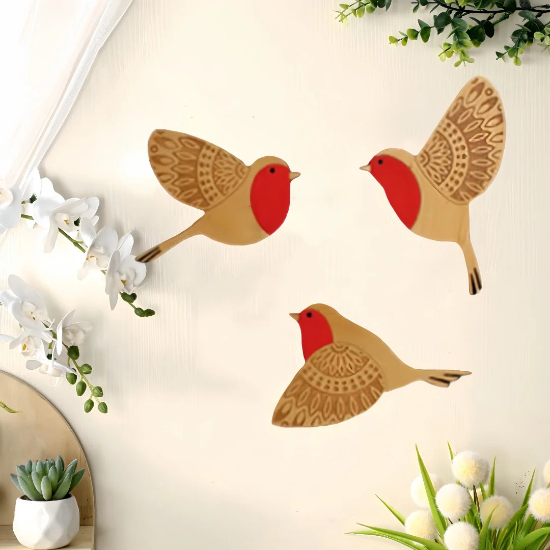 3-Piece Wooden Bird Wall Decor Set – Patterned Boho Home Decor for Indoors & Outdoors Bird Lover Gift for Birder