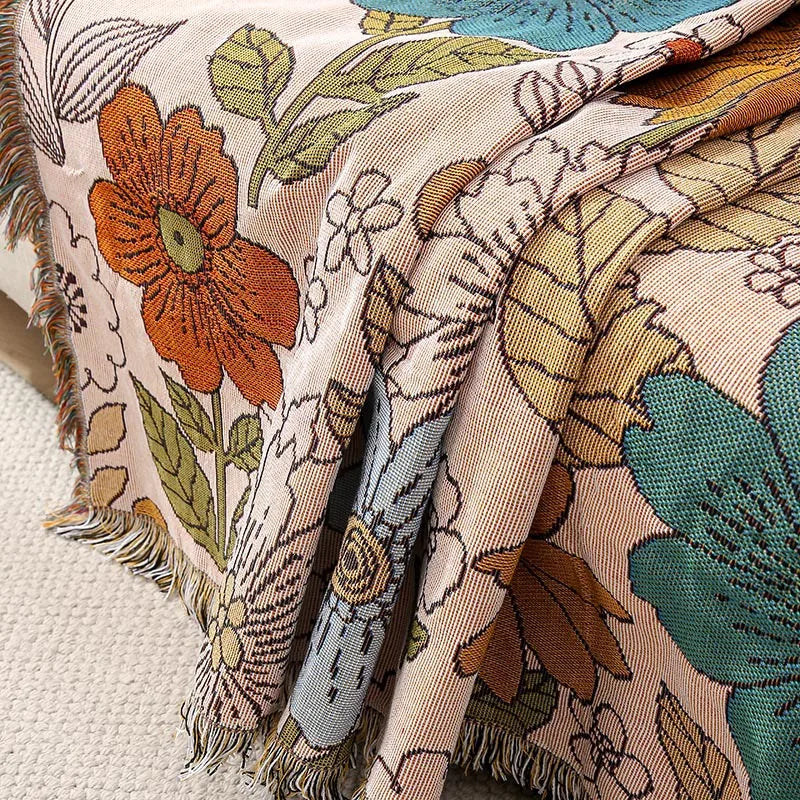 Floral Sunflower Yarn Dyed Throw Blanket for Sofa Couch Bed Blankets Picnic Mat Art Decor Tapestry Home Boho