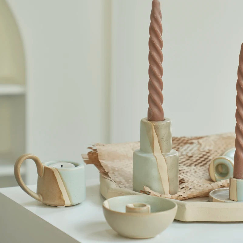 Ceramic Candlestick Nordic Candle Holder Home Decoration Boho Decor Clay Pottery