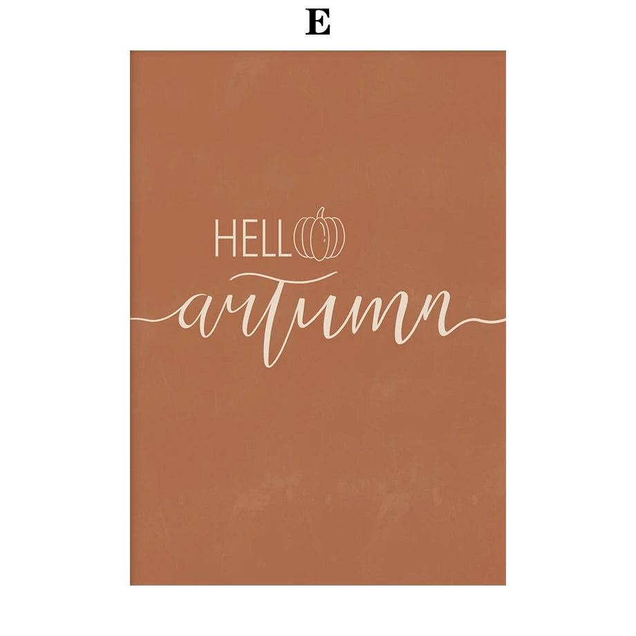 Rustic Fall Poster Set – Minimalist Autumn Leaves & Pumpkin Canvas Wall Art for Seasonal Home Decor
