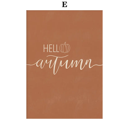 Rustic Fall Poster Set – Minimalist Autumn Leaves & Pumpkin Canvas Wall Art for Seasonal Home Decor