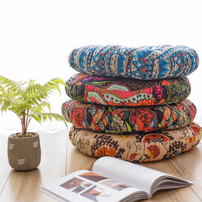 🧘 Round Cotton Floor Cushion Pillow – Thickened Tatami Yoga Mat & Meditation Seat – Machine Washable Geometric Patchwork Cushion