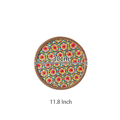 Hand-Woven Bamboo Boho Placemats – Round Rattan Table Mats for Rustic Kitchen