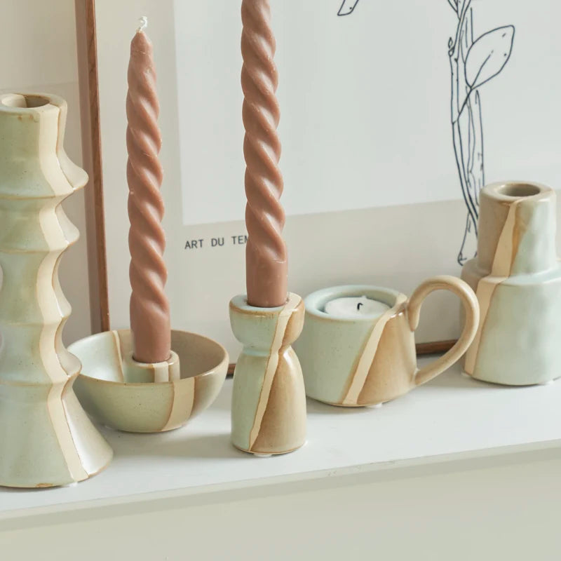 Ceramic Candlestick Nordic Candle Holder Home Decoration Boho Decor Clay Pottery